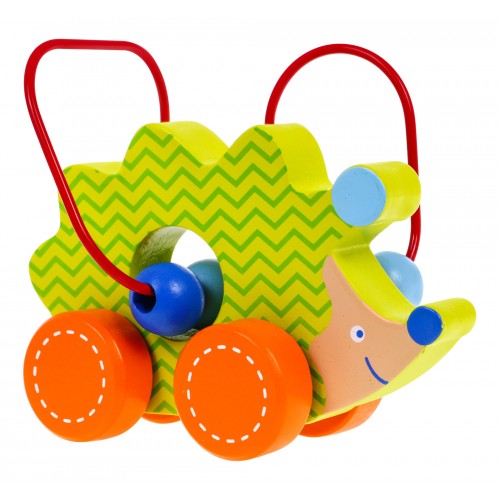 Drevený Jazyk na kolieskach pre deti 12m+ Senzorická prepletačka + Korálky