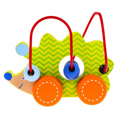 Drevený Jazyk na kolieskach pre deti 12m+ Senzorická prepletačka + Korálky