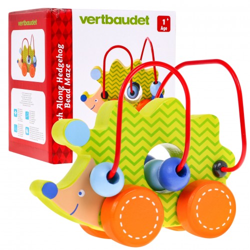 Drevený Jazyk na kolieskach pre deti 12m+ Senzorická prepletačka + Korálky