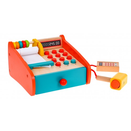 Drevená obchodná pokladňa pre deti 2+ Vysúvacia zásuvka + Počítadlo + Terminál + Čítačka + Príslušenstvo