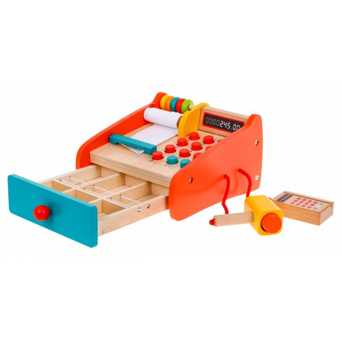 Drevená obchodná pokladňa pre deti 2+ Vysúvacia zásuvka + Počítadlo + Terminál + Čítačka + Príslušenstvo