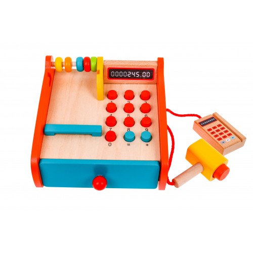 Drevená obchodná pokladňa pre deti 2+ Vysúvacia zásuvka + Počítadlo + Terminál + Čítačka + Príslušenstvo
