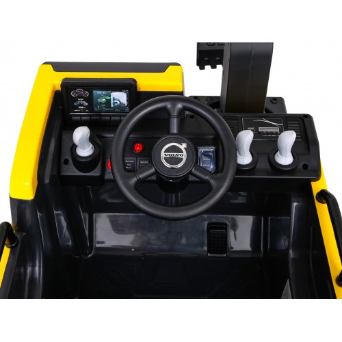Bager Volvo na batériu Žltý + Pohyblivá lopata + 2 bazény + 150 guličiek + Ovládač + Rádio MP3 + LED