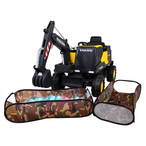 Bager Volvo na batériu Žltý + Pohyblivá lopata + 2 bazény + 150 guličiek + Ovládač + Rádio MP3 + LED