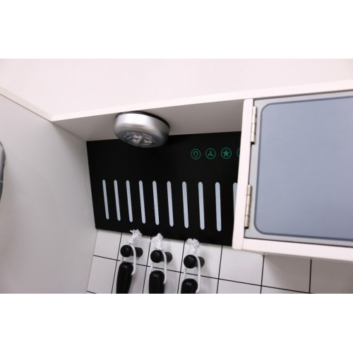 Veľká drevená kuchyňa pre deti 3+ sivá + Interaktívne Zvuky Svetlá + Príslušenstvo