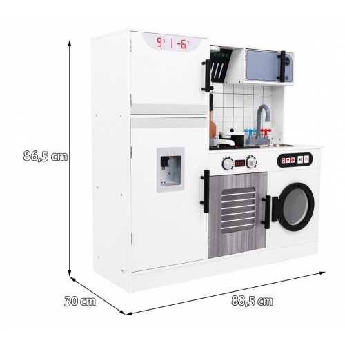 Veľká drevená kuchyňa pre deti 3+ sivá + Interaktívne Zvuky Svetlá + Príslušenstvo