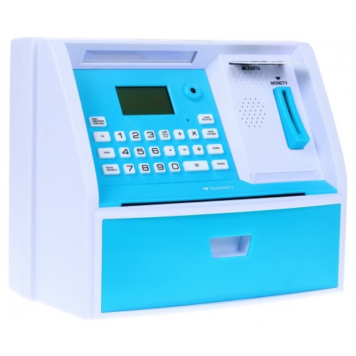 Bankomat s kartou Pokladnička pre deti 3+ modrý Interaktívne funkcie + Režim sporenia