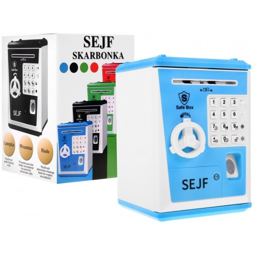 Trezor pokladnička  pre deti 3+ modrý Šetrenie peňazí + Učenie podnikania