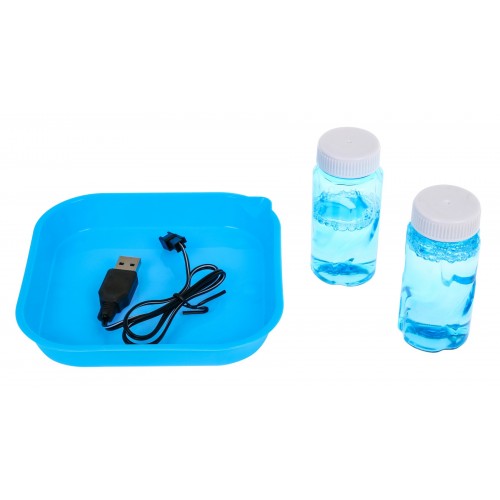 Bublifuk Pištoľ pre deti 3+ modrá Zbraň s ventilátorom + Tekutina na bubliny