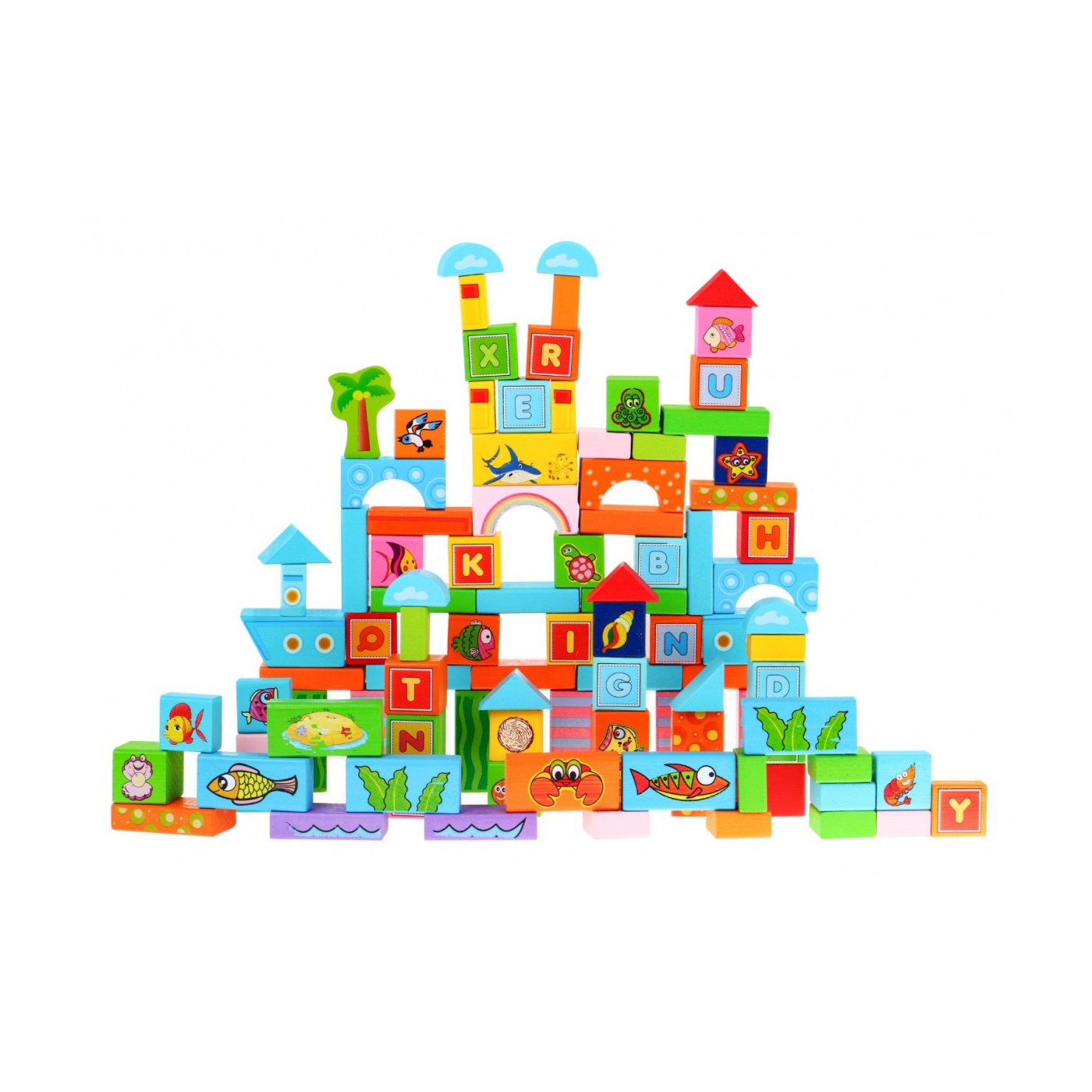 Sada drevených kociek "Oceán" pre deti 3+ Hra na stavbu 100 ks.