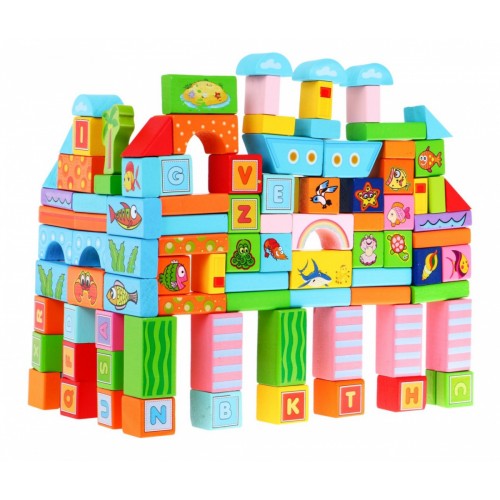 Sada drevených kociek "Oceán" pre deti 3+ Hra na stavbu 100 ks.