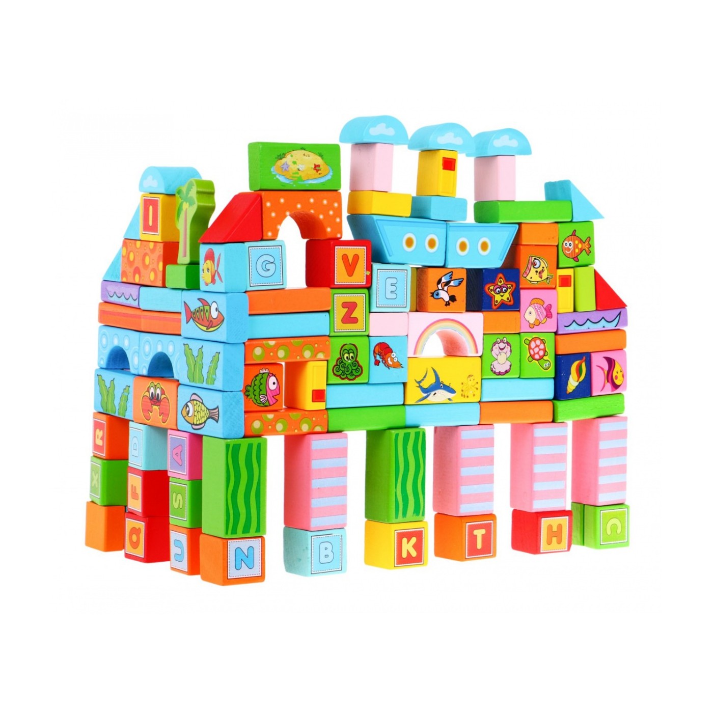 Sada drevených kociek "Oceán" pre deti 3+ Hra na stavbu 100 ks.