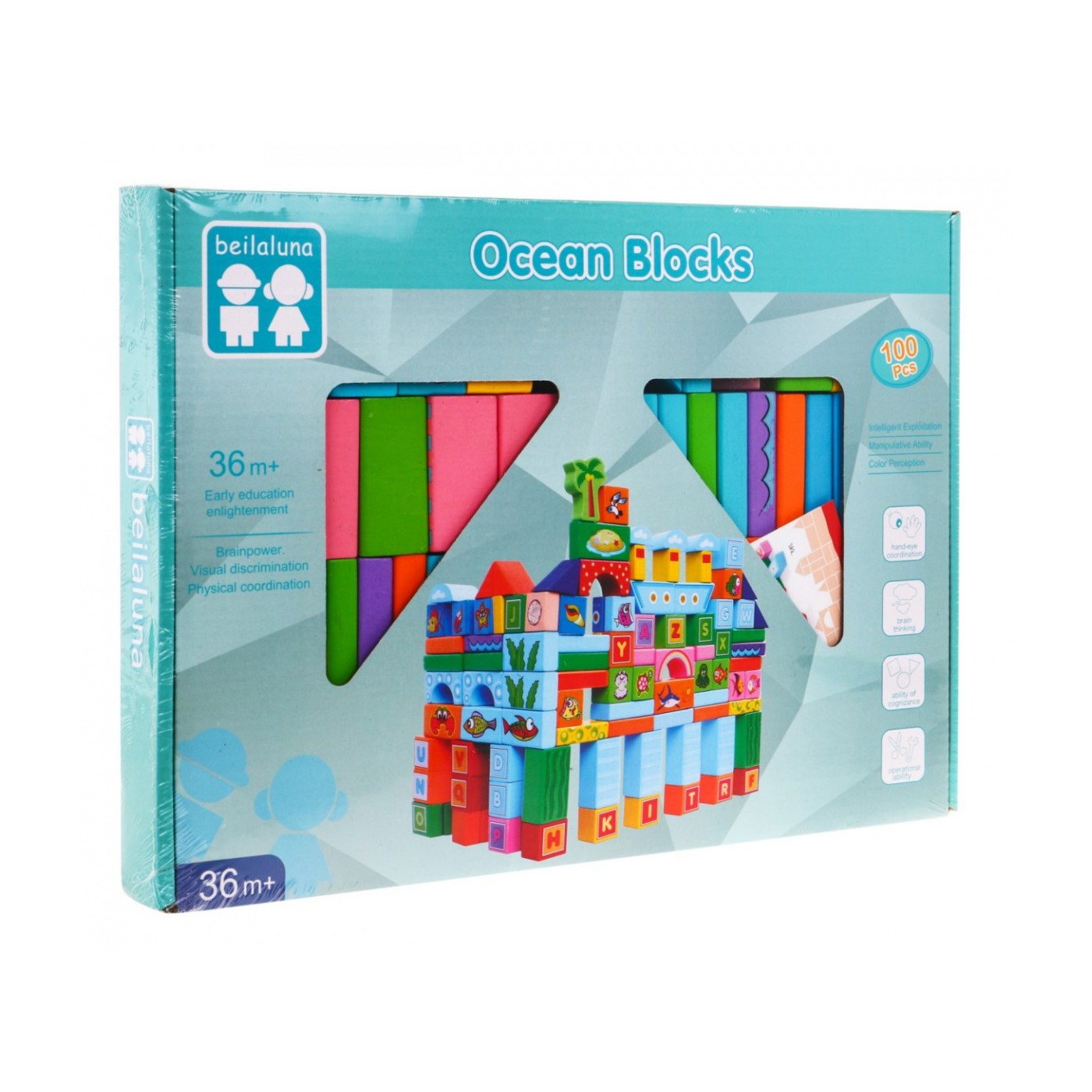 Sada drevených kociek "Oceán" pre deti 3+ Hra na stavbu 100 ks.