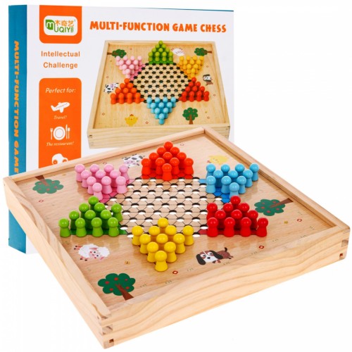 Drevená sada stolových hier 6v1 pre deti Trylma Hady a rebríky Šachy Číňan GO