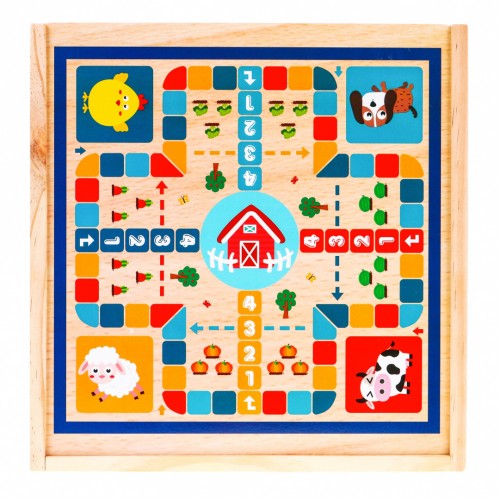 Drevená sada stolových hier 6v1 pre deti Trylma Hady a rebríky Šachy Číňan GO