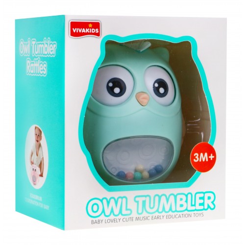 Senzorická hračka sova s hrkálkou pre bábätká - zelená