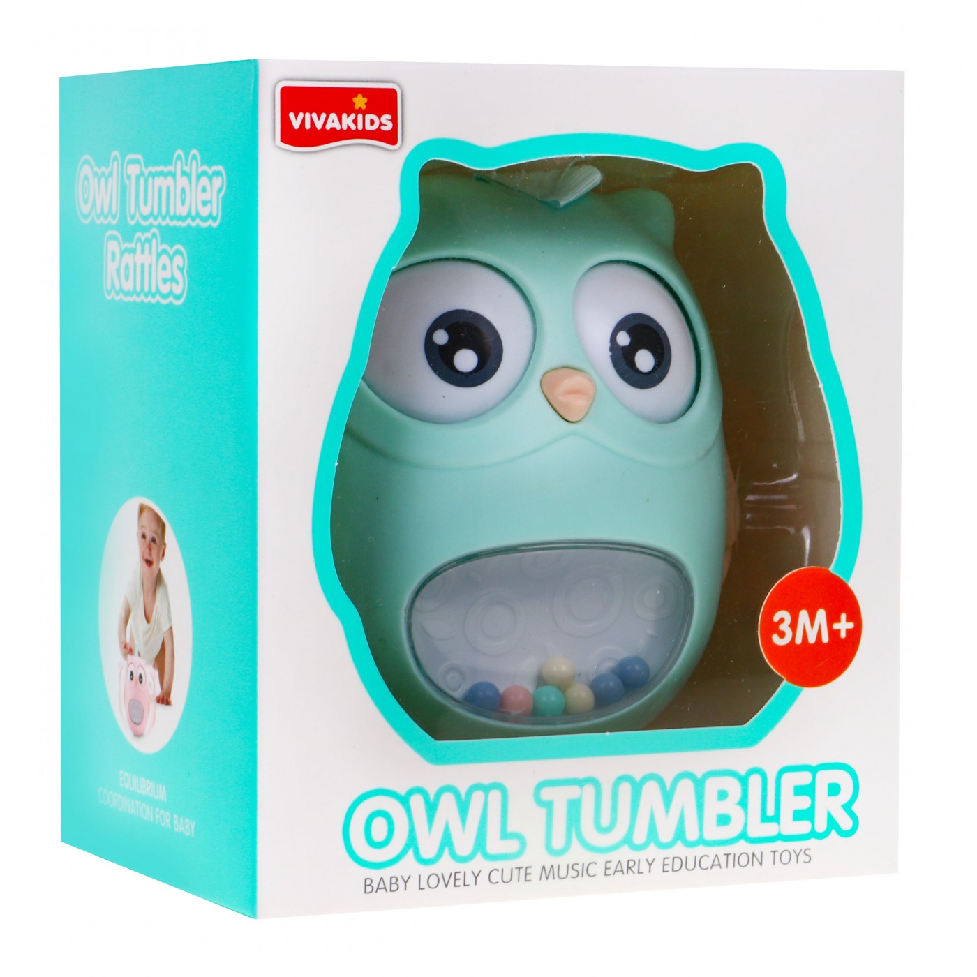 Senzorická hračka sova s hrkálkou pre bábätká - zelená