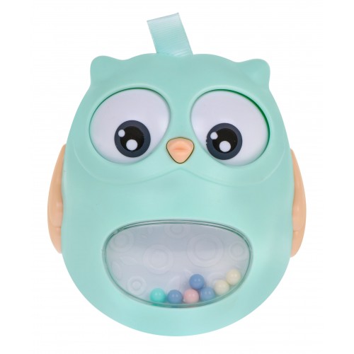 Senzorická hračka sova s hrkálkou pre bábätká - zelená