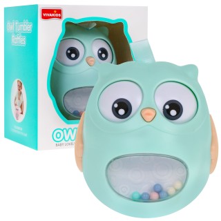 Senzorická hračka sova s hrkálkou pre bábätká - zelená