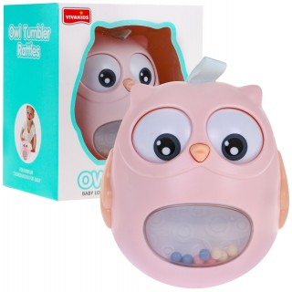 Senzorická hračka sova s hrkálkou pre bábätká - ružová