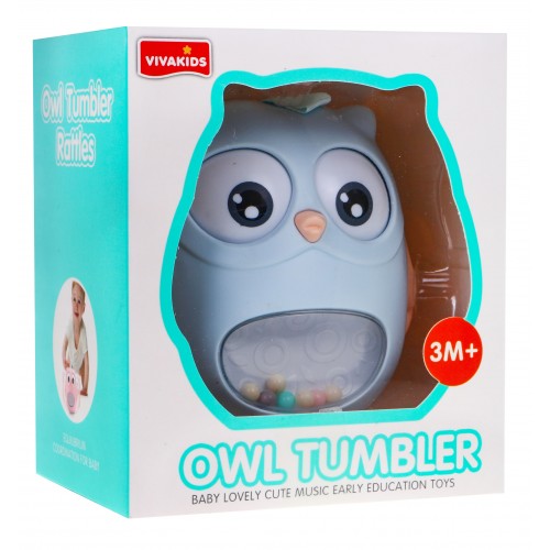 Senzorická hračka sova s hrkálkou pre bábätká - modrá