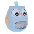 Senzorická hračka sova s hrkálkou pre bábätká - modrá