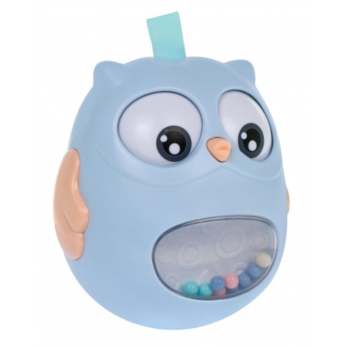 Senzorická hračka sova s hrkálkou pre bábätká - modrá