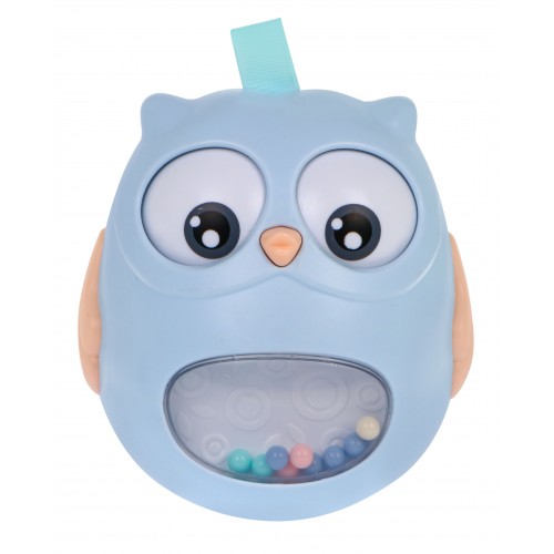 Senzorická hračka sova s hrkálkou pre bábätká - modrá
