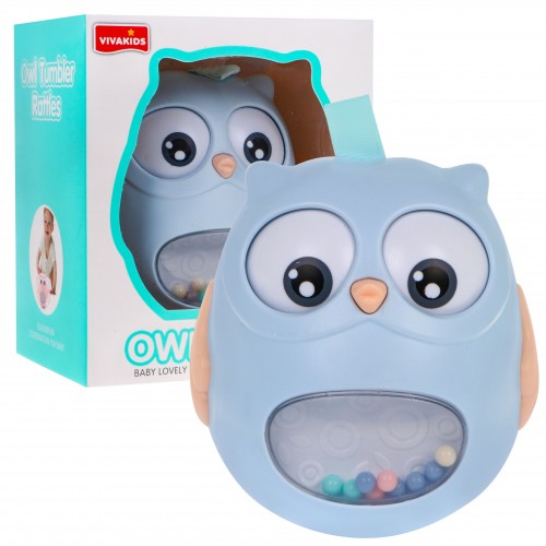 Senzorická hračka sova s hrkálkou pre bábätká - modrá