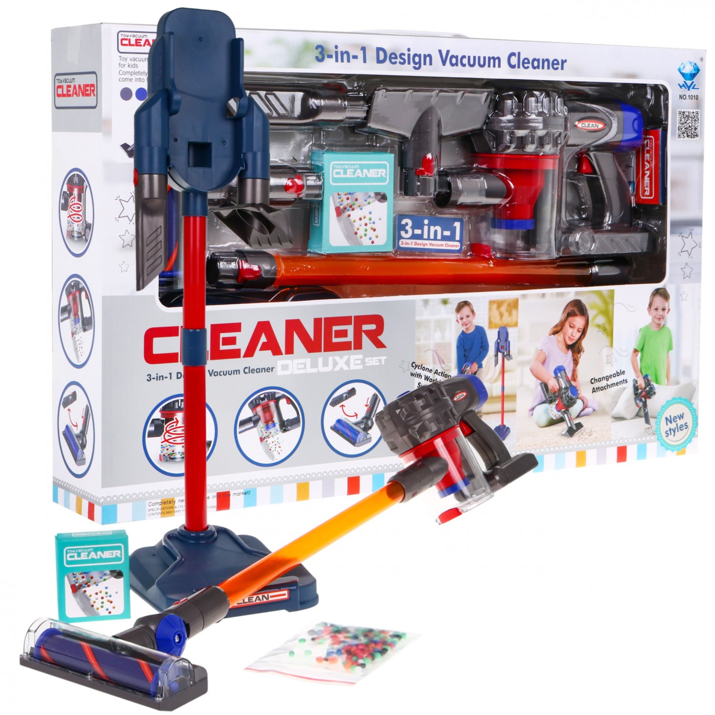 Upratovacia súprava 3v1 AGD pre deti Tyčový vysávač ručný + kefy + dokovacia stanica