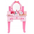 Drevený toaletný stolík s taburetkou pre dievčatá Domáci salón krásy Make-up + Príslušenstvo