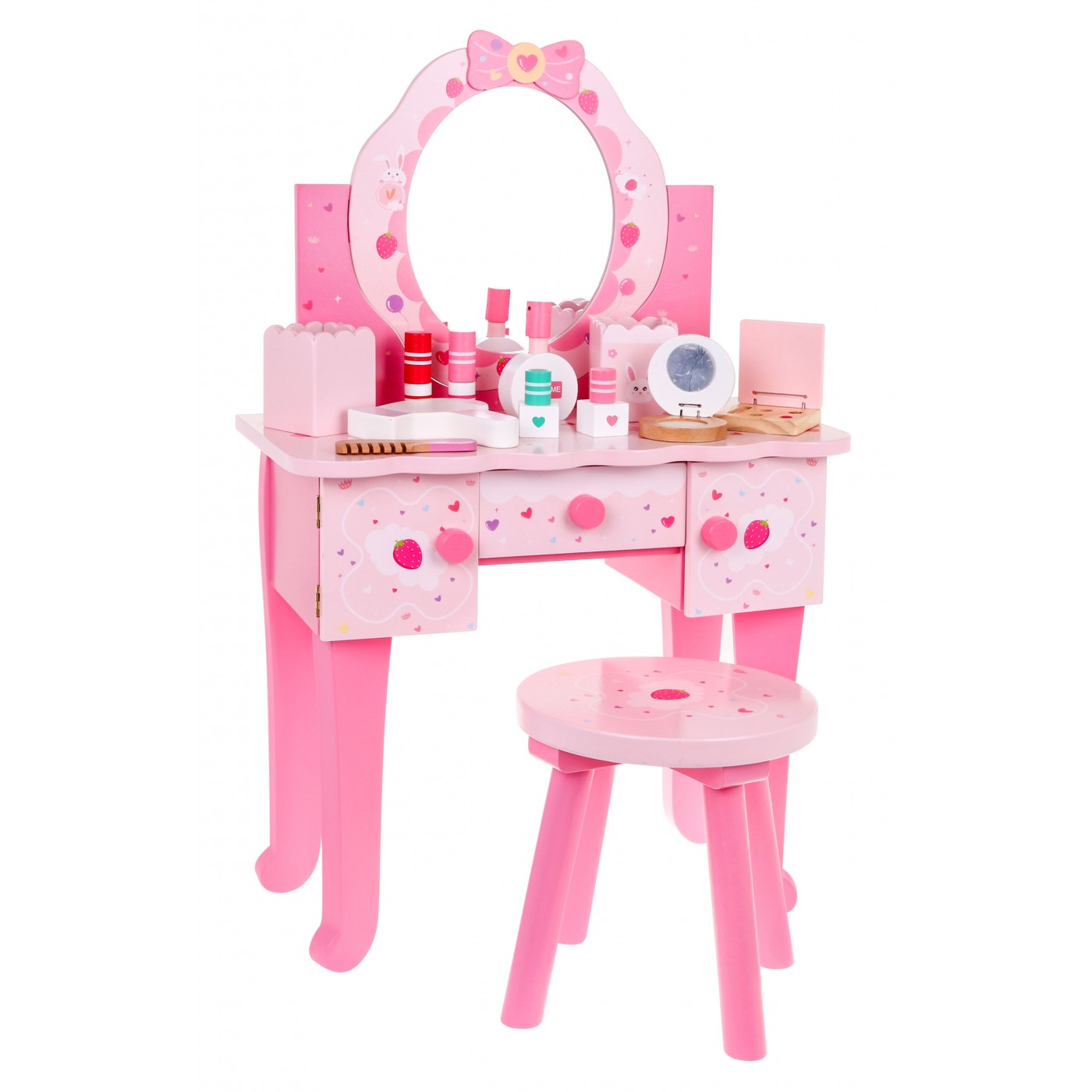 Drevený toaletný stolík s taburetkou pre dievčatá Domáci salón krásy Make-up + Príslušenstvo