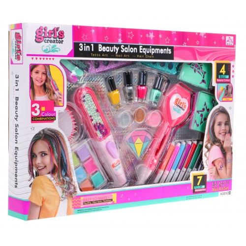 Mega súprava na štýlovanie 3v1 pre dievčatko Farebné vlasy + Manikúra + Tetovania