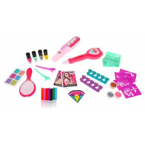 Mega súprava na štýlovanie 3v1 pre dievčatko Farebné vlasy + Manikúra + Tetovania