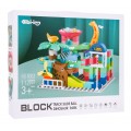 Sada stavebných kociek pre deti 112 ks. Dráha pre guličky šmýkačky + Dinosaury