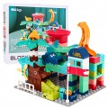 Sada stavebných kociek pre deti 112 ks. Dráha pre guličky šmýkačky + Dinosaury