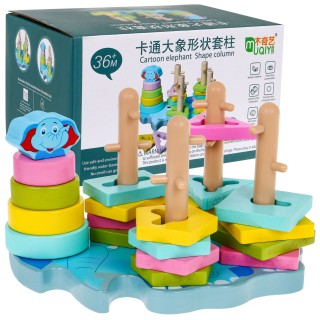 Drevená senzorická ukladačka pre deti - veža pyramída triedič tvarov