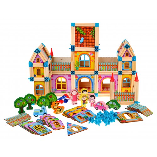 Drevené stavebné kocky pre deti 3+ Farebný MEGA set 268 ks. na stavbu domčeka