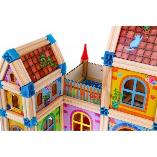 Drevené stavebné kocky pre deti 3+ Farebný MEGA set 268 ks. na stavbu domčeka