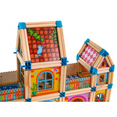 Drevené stavebné kocky pre deti 3+ Farebný MEGA set 268 ks. na stavbu domčeka