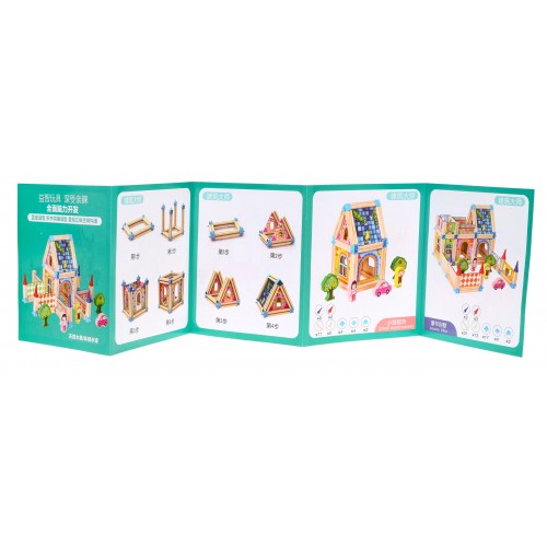 Drevené stavebnicové kocky pre deti 3+ Farebná sada 128 ks. na stavbu domčeka