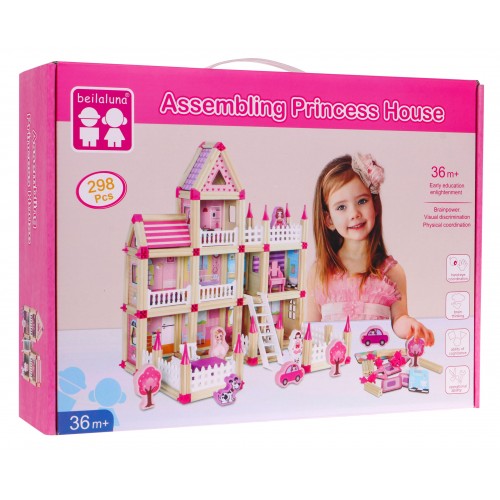 Drevené stavebné kocky pre deti 3+ Ružový MEGA set 268 ks. Hrad pre princezné