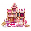 Drevené stavebné kocky pre deti 3+ Ružový MEGA set 268 ks. Hrad pre princezné