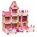 Drevené stavebné kocky pre deti 3+ Ružový MEGA set 268 ks. Hrad pre princezné
