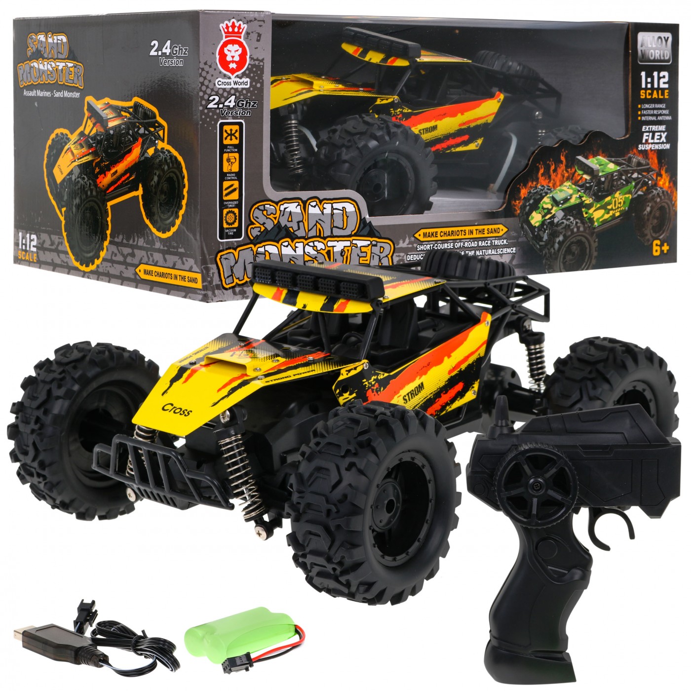 Diaľkovo ovládaný Crawler Sand Monster 1:12 pre deti 6+ Terénne vozidlo s ovládačom