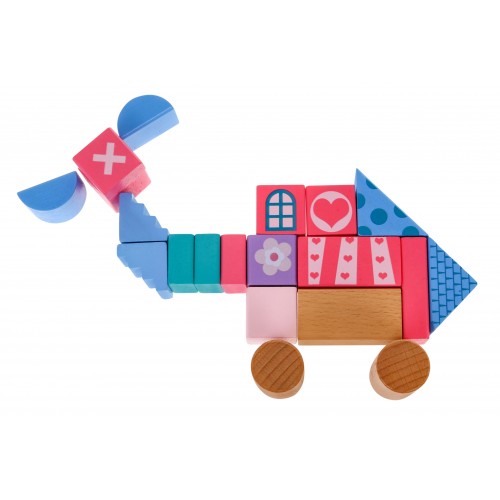 Sada drevených kociek pre dievčatá "Princezná v zámku" + triedič tvarov