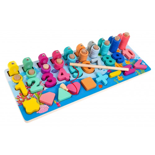 Vzdelávacie hry 4v1 z dreva pre deti "Morský svet" rybárčenie + učenie čísel + triedič