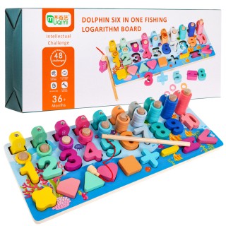 Vzdelávacie hry 4v1 z dreva pre deti "Morský svet" rybárčenie + učenie čísel + triedič