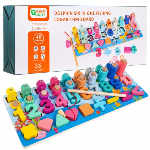 Vzdelávacie hry 4v1 z dreva pre deti "Morský svet" rybárčenie + učenie čísel + triedič