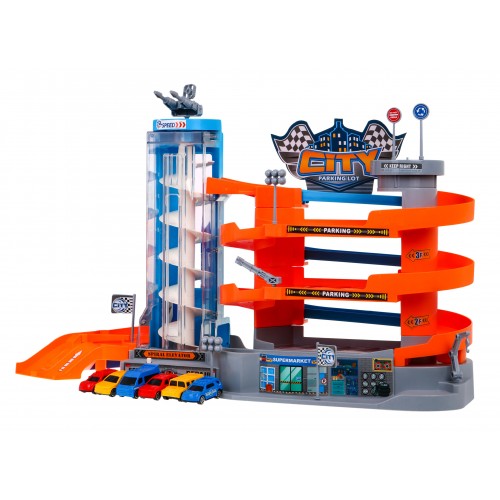 Mega 3-poschodové parkovisko s výťahom + 6 autíčok resorákov Sada pre deti 3+